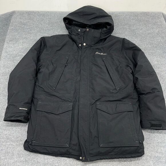 Eddie Bauer Jacket Mens 2XL Black Parka Coat Down Waterproof Hooded WeatherEdge - Picture 2 of 13